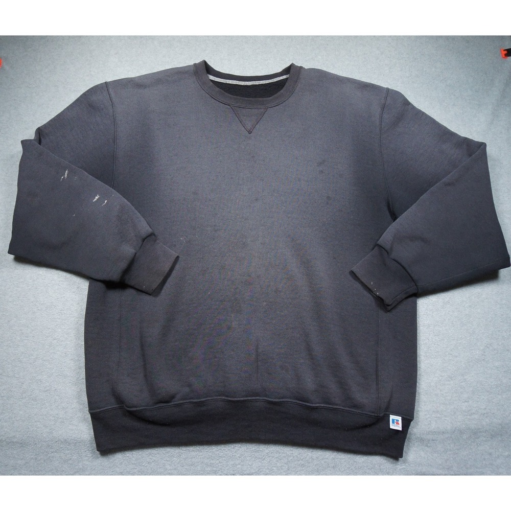 Russell Athletic Sweatshirt Mens XL Black Crewneck Pullover Sweater Faded - Picture 1 of 12
